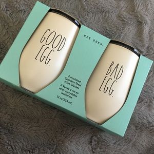 Rae Dunn Insulated Wine Glasses GOOD EGG & BAD EGG